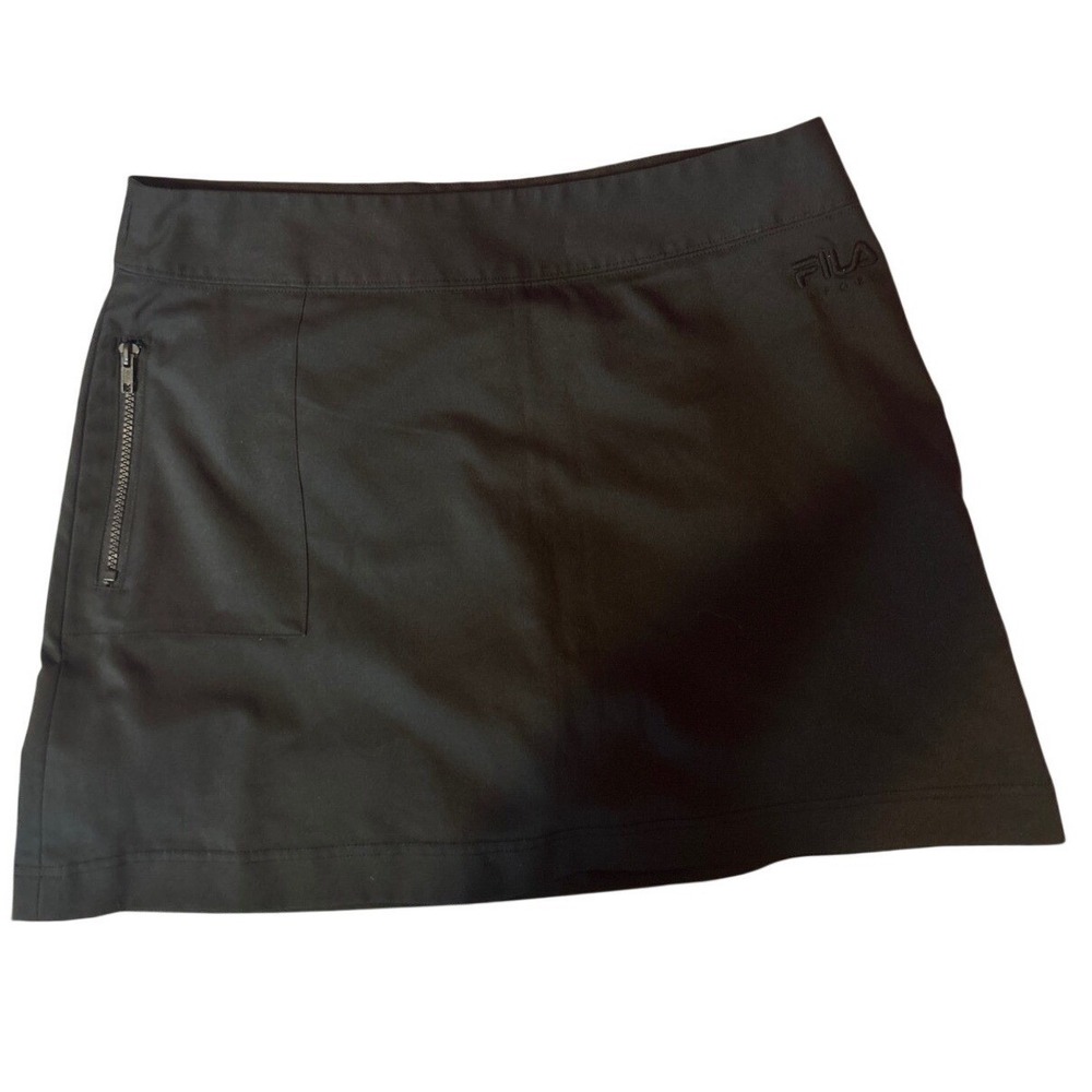 Fila Sport Golf Skort Womens 10 Black Athletic Tennis Skirt Side‎ Zip Pocket